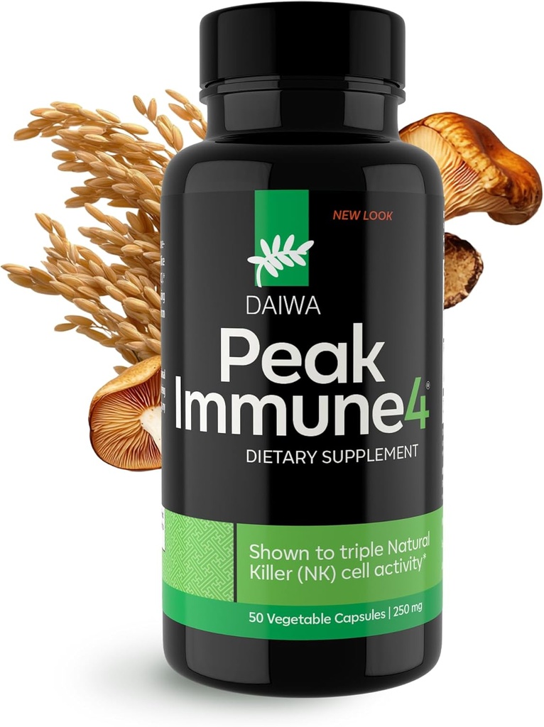 Daiwa PeakImmune4 ® - Suplement wsparcia immunologicznego dla dorosłych z Rice Bran Arabinoxylan Compound (RBAC) i Enzyme z Grzyby Shiitake - 50 Kapsułek