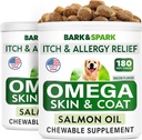 BARK & SPARK Omega 3 dla psów - 360 Fish Oil Treats for Dog Shedding, Skin alergy, Itch Relief, Hot Spots Treatment - Joint Health - Skin and Coat Supplement - EPA & DHA Fatty Acids - Salmon Oil -Bacon