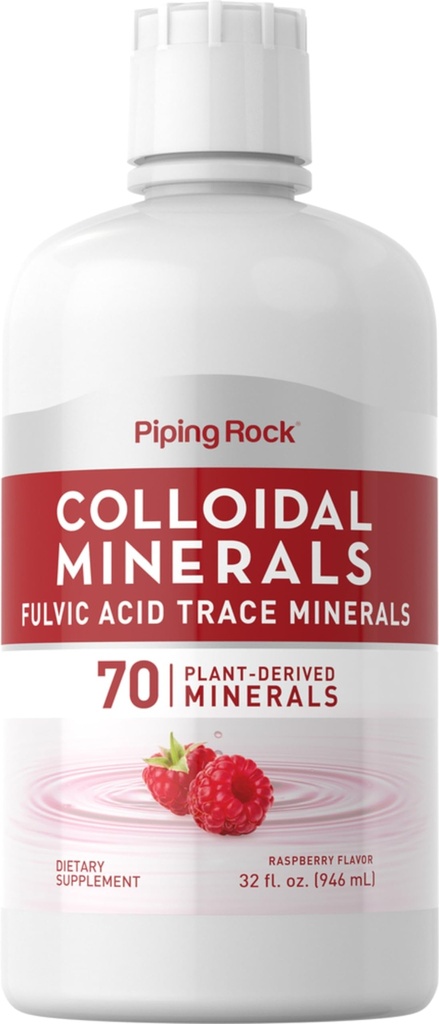 Piping Rock Colloid Minerals Liquid 124; 32 fl oz 124; Fulvic Acid 124; 70 Plant Derived Trace Minerals 124; Malina Flavor 124; Wegetarian, Non-GMO, Gluten suplement