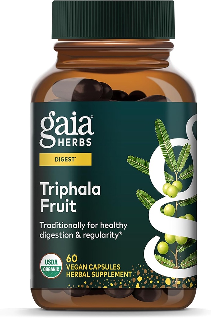 Gaia Herbs Triphala Fruit - Supports Digestive Health - Gently Cleanses Your System * - with Amla Fruit, Belleric Myrobalan, and Chebulic Myrobalan - 60 Vegan kapsułki (30- Day Supply)