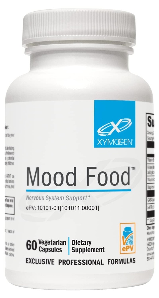 XYMOGEN Mood Food - System nerwowy, Relaxation & Mood Supplement - Folate, B12, B6 z magnezem, 5- HTP & GABA Suplement - Vegan & Non-GMO (60 kapsułki)