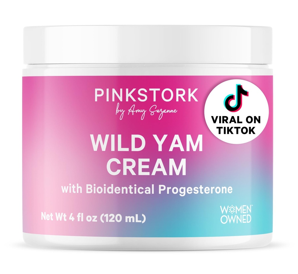 Różowy krem jagodowy bocian - Naturalny hormon Równowaga dla kobiet - PMS, płodność, Perimenopauza, Menopauza - Bioidentyczny krem - Niezapalony, 4 oz