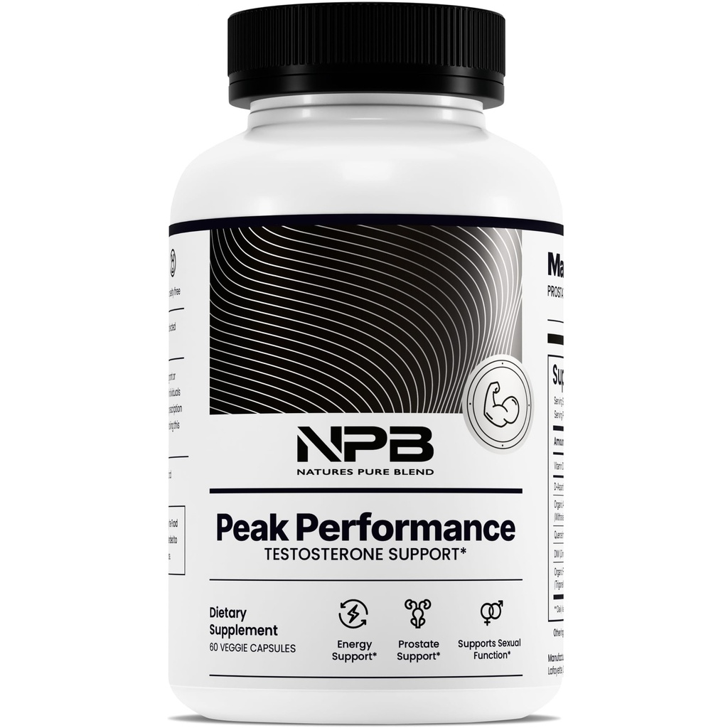 Pure Blend Peak Performance - Suplement testosteronu dla mężczyzn z kwasem d- asparaginowym, Ashwagandha & DIM - Mens Prostate Health Support, Siła mięśni i energia - Suplement prostaty