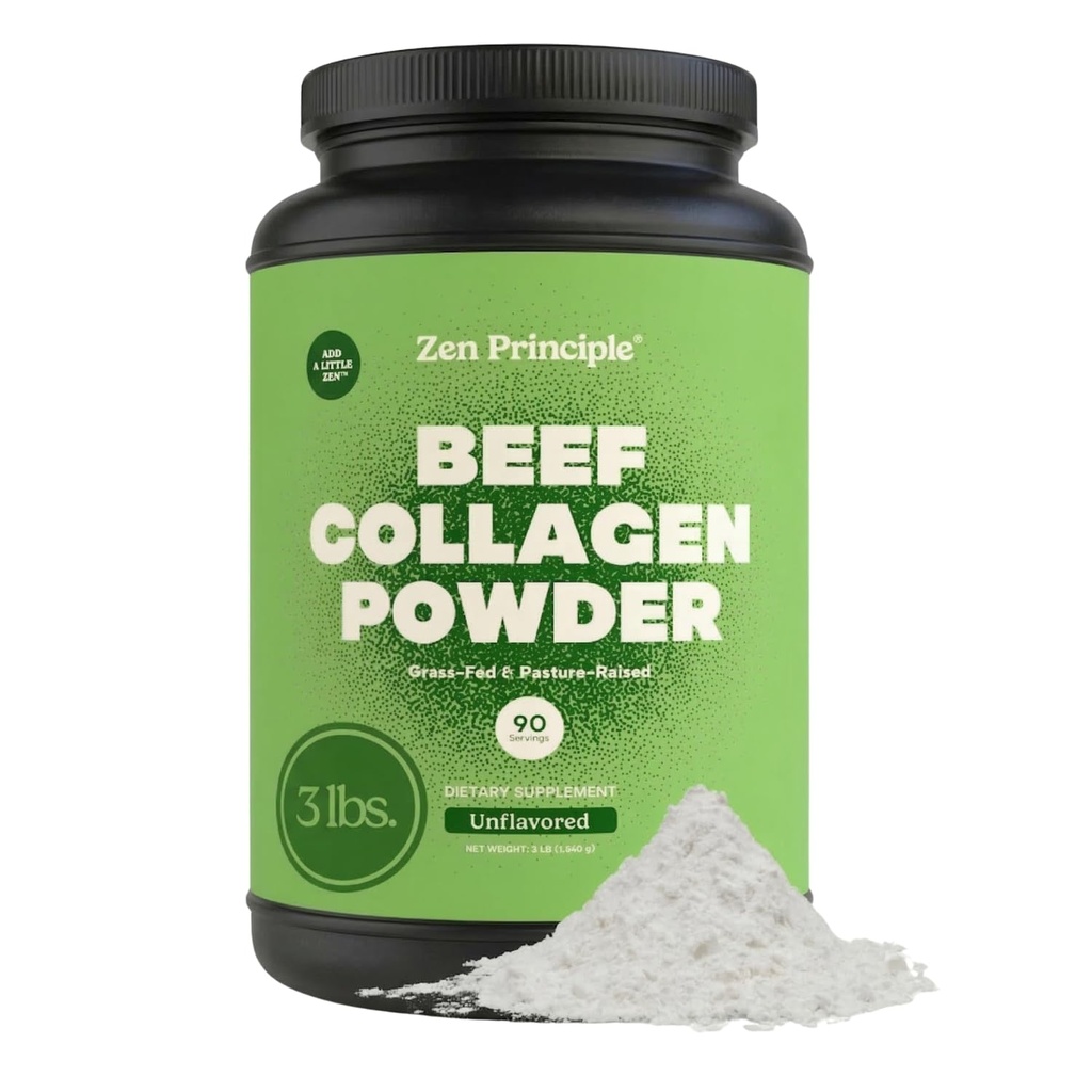 Zen Principle Grass- Fed Aglomerated Zhydrolizowane Kolagen Peptydes 3 lb. Przeciwstarzejący się proszek białkowy do zdrowych włosów, skóry i połączeń. Paleo i Keto Friendly, GMO i Gluten Free, Pastureised Bovine.