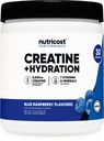 Nutricost Kreatyna Monohydrat + Hydration Niebieski Malina zapachowy (30 Służenia) - 7 Witaminy i Minerały, 5000mg Kreatyny na Podawanie