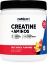 Nutricost Creatine + Aminos 30 Servings (Fruit Punch Flavored) - 5 000 mg Creatine Monohydrat + 500 mg Amino BCAA Mieszanka na Podawanie