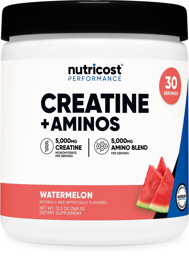 Nutricost Creatine + Aminos 30 Sertings (Arbuz) - 5 000 mg Creatine Monohydrat + 500 mg Amino BCAA Mieszanka na Podawanie