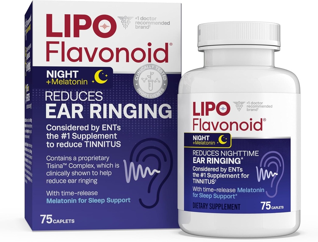 Lipo- Flavonoid Nighttime PM for Tinnitus Relief - Pomoc senna z Melatoniną, Bioflavonoids, & Witamina C - Pierścienie w uszach, Zdrowie ucha, & Relaxation - Stosowanie z Lipo- Flavonoid Plus - 75 Kapsułki
