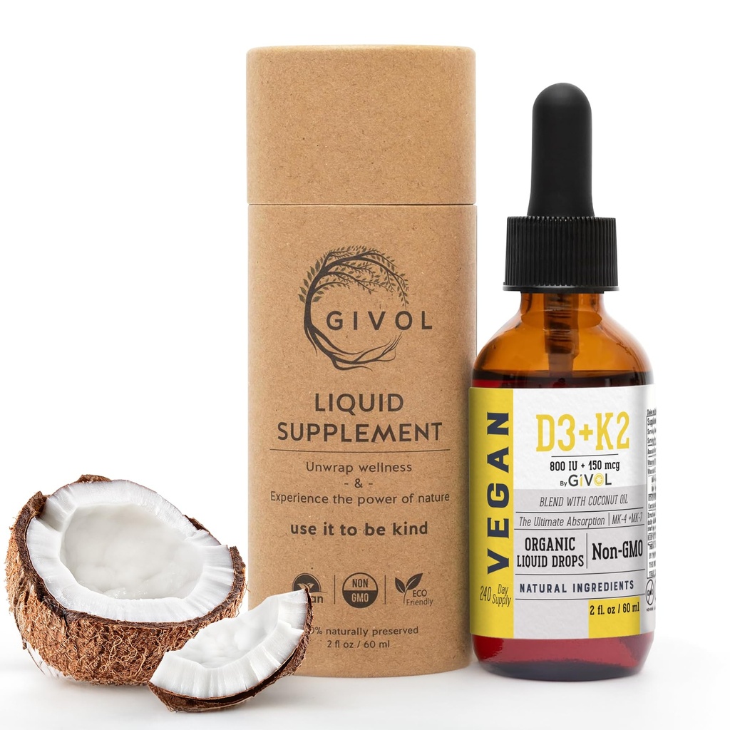 D3 + K2 Krople płynne z MK- 4 i MK- 7-Non-GMO, Gluten- Free, Sugar- Free, Easy Absorpcja, Spray płynny dla dzieci i dorosłych - 2 Fl Oz / 60 ml, 240 Day Supply