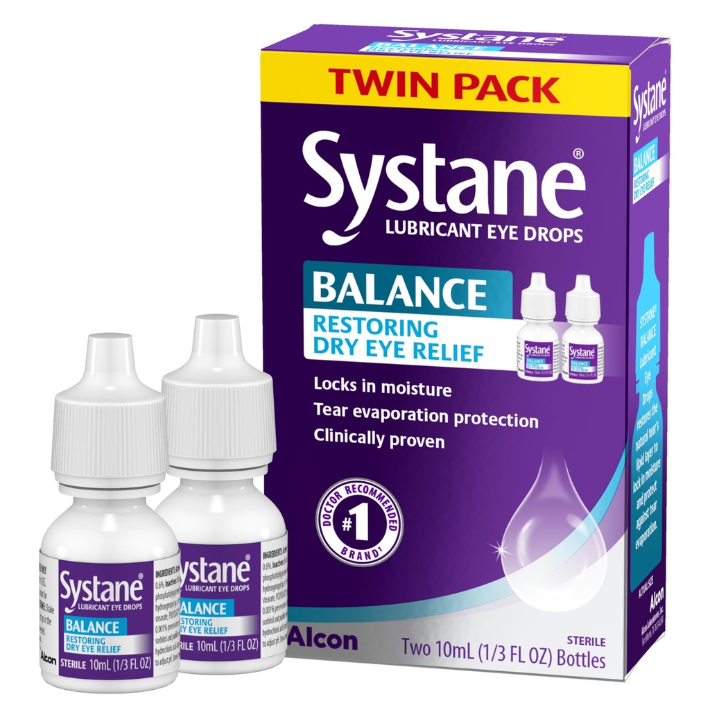 Systane Balance Lubricant Eye Drops, Resorative Formula, Twin Pack, 0.33 Fl Oz (Opakowanie po 2)