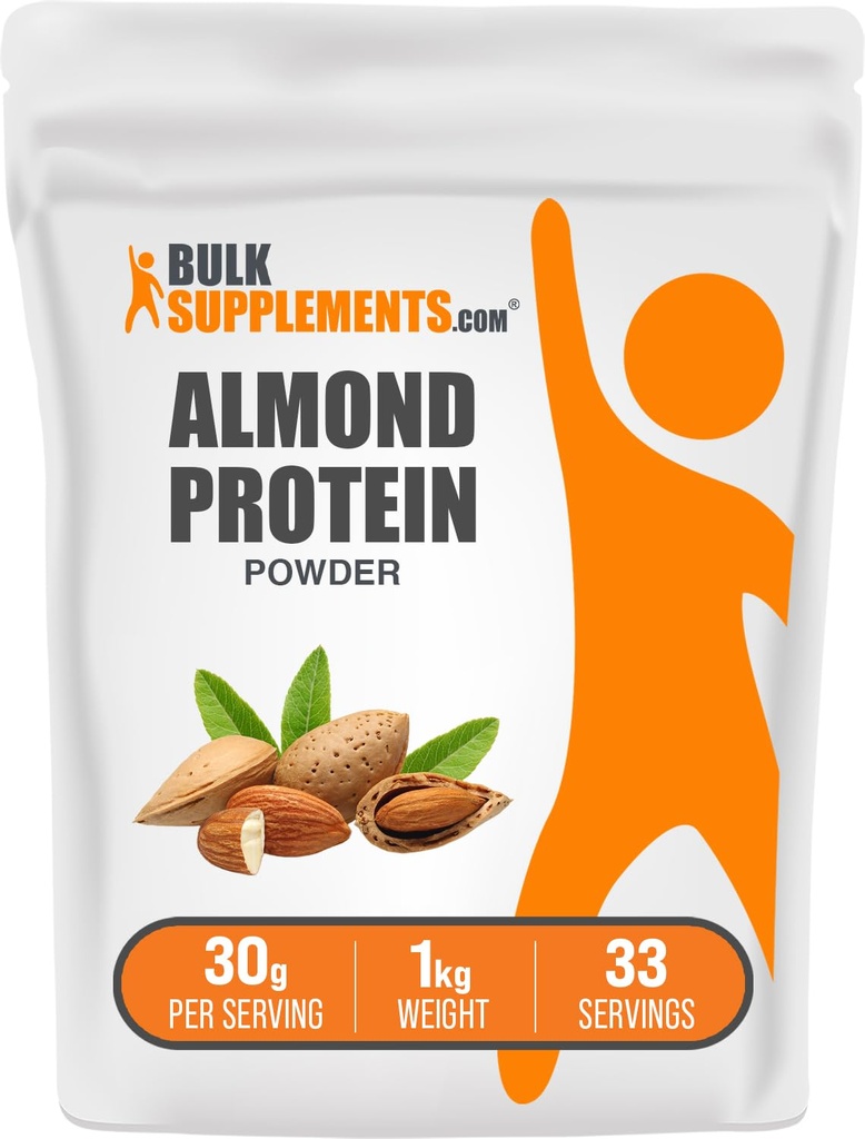 BulkSupplements.com Proszek z białka migdałowego - Białko oparte na roślinach, Proszek migdałowy - Wegan, Bez glutenu, & Bez cukru, 30g na serving, 1 kg (2,2 kg) (Opakowanie po 1)