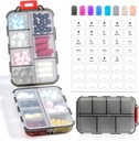14 GRIDS Travel Pill Organizer Box z etykietami - Zestaw leków podróży Case Kit - Pocket Daily Pharmacy Container - Travel Medication Holder Dispenser for Fish Oil Supplement Supplement Storage - Clear Gray