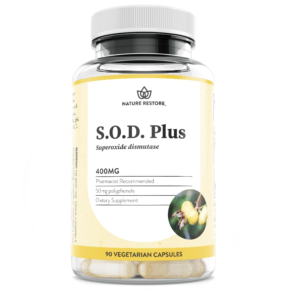Nature Restore S.O.D. Superoxide Dismutase Support, 4000 j.m. aktywności SOD- like, Vegan, 90 kapsułki, Non-GMO, Gluten Free
