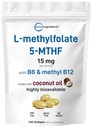 Micro Ingredients L Methylfolate 15mg, 240 Softgels By 124; Active 5- MTHF with B6 & Methyl B12 between 124; Methylowany Witamina B9 with Coconut Oil