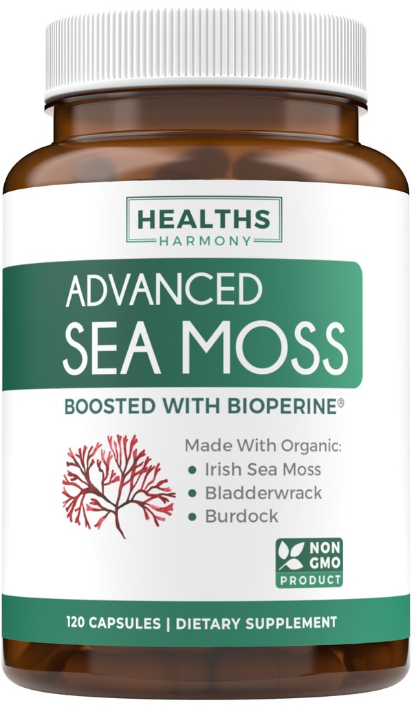 Organic Irish Sea Moss Kapsułki - Organic Sea Moss Kapsułki z Bladderwrack Burdock Korzeń i czarny pieprz Ekstrakt dla zwiększonej absorpcji - Vegan Non-GMO & Made in the USA (2 Month Supply)