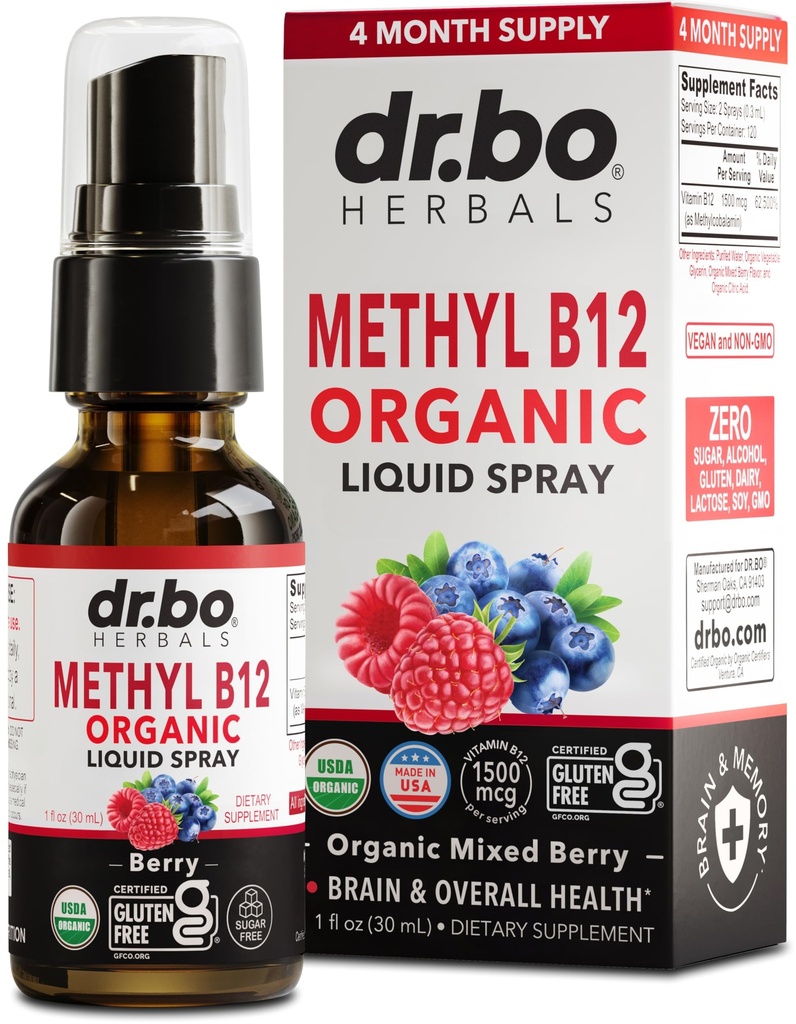 Vitamin B12 Liquid Spray Drops - Organic Liquid B12 Vitamins for Women, Men, Kids & Energy, Vegan Sublingual Methyl B 12 Spray Supplement - Organic Pure Methylcobalamin Vit B 12 Drops Vitamins 1 Fl Oz