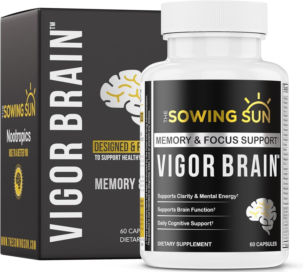 Suplement Nootropowy Vigor Brain Premium - Koncentracja, Wspomaganie Mózgu i Pamięci - Formularz 40 Unikalnych Składników Nootropowych: DMAE, Cholina, Fosfatydyloseryna, Bacopa Monnier & Huperzine A (1)