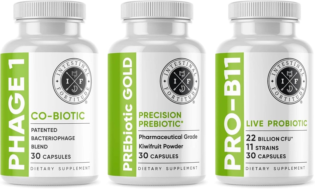 Żelaza żelkowa Fortitude Gut Supplement Bundle - Prebiotyczne Złoto, PRO- B11, Phage 1 - w / Gold Kiwifruit Pectin, SCFA i 22 Miliard CFU dla Microbiome Support, Gluten, Soy, & Dairy-Free kapsułki