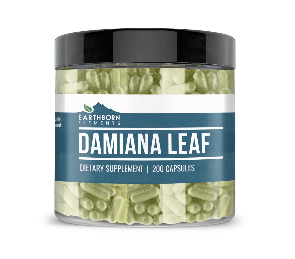 Earthborn Elements Damiana Leaf 200 Kapsułki, Czysty i Nierozcieńczony, Brak dodatków