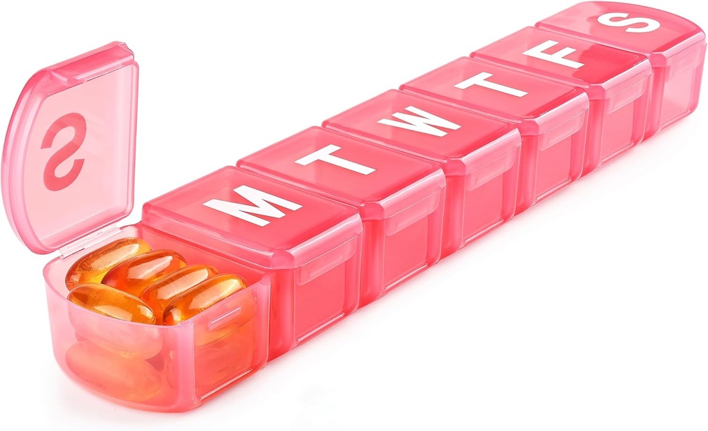 XL Cotygodniowy Pill Organizator 7 Dzień, MOLN HYMY Extra duży 1 Tydzień Pill Dispenser Case, Codzienne Medicine Organizator do trzymania leków, Witaminy, Oleje rybne i suplement (różowy