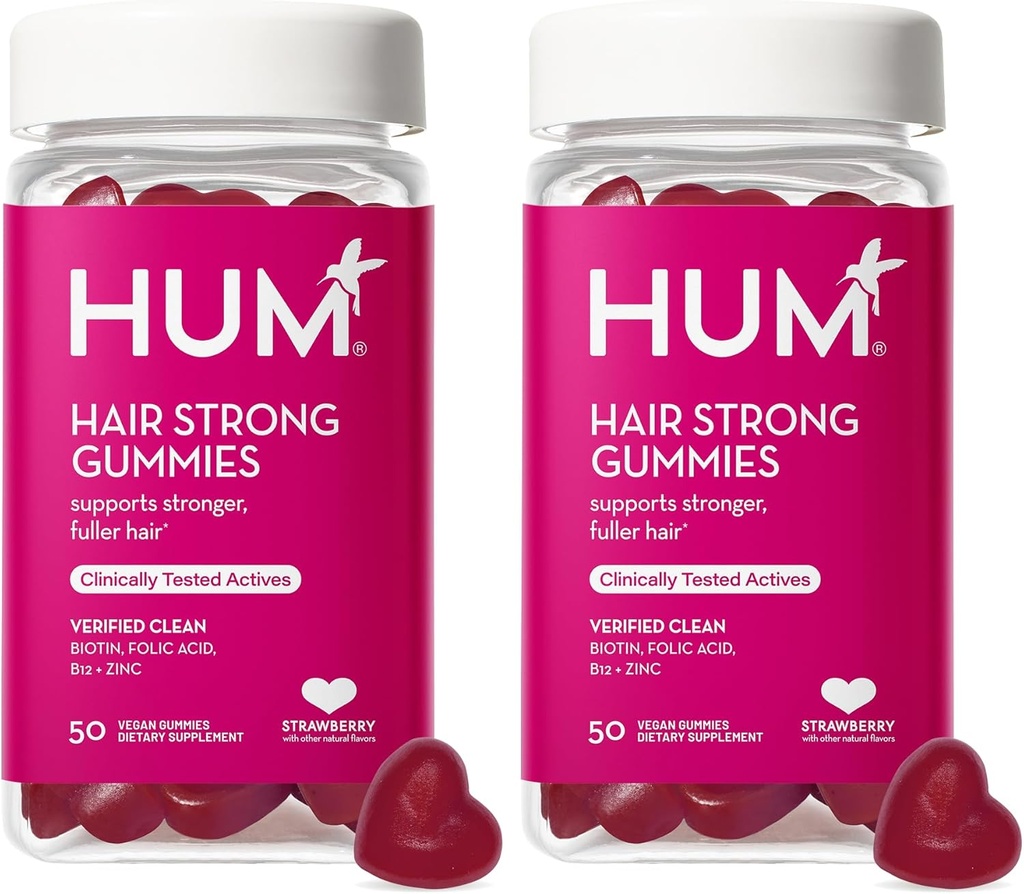 HUM Hair Strong - Codzienne Gummies z Biotin poprawić wzrost włosów - Fo Ti, Kwas foliowy, Cynk, Witamina B12 i PABA wspierać zdrowe włosy, Skóra i paznokcie dla kobiet i mężczyzn (50- Day Supply)
