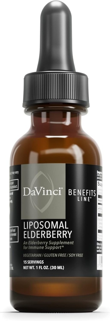 DAVINCI Labs Liposomal Elderberry - Suplement wsparcia immunologicznego dla zdrowych płuc, gardła i zatoki * - z ElderCraft European Black Elderberry Extract - Gluten- Free - Wegetarianin - 30 ml, 15 Sług