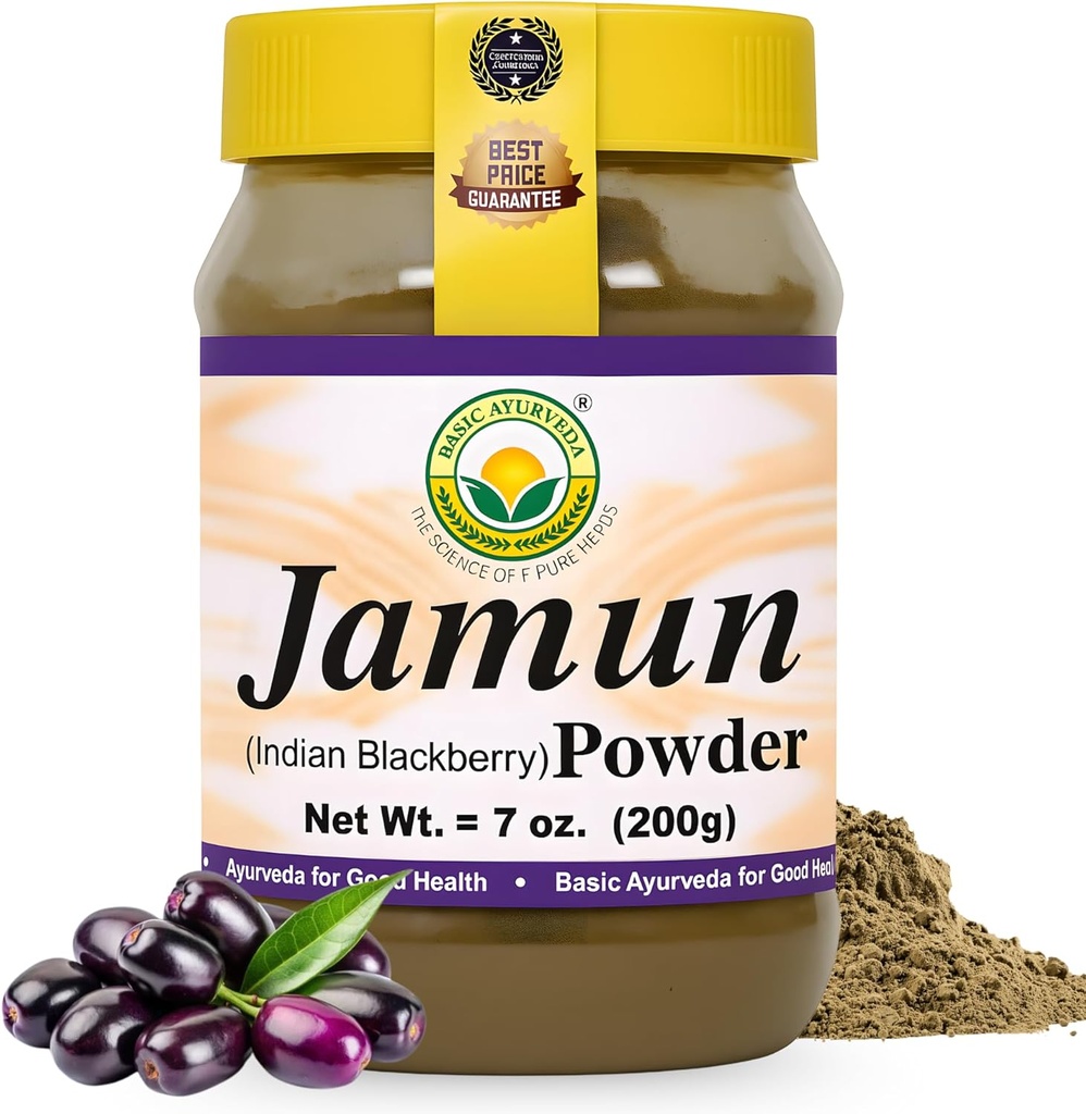 Basic Ayurveda Jamun Powder – 7.05 Oz (200g) | Indian Blackberry Fruit Powder | Natural Herbal Supplement for Daily Use | Rich in Antioxidants | Vegan & Gluten-Free