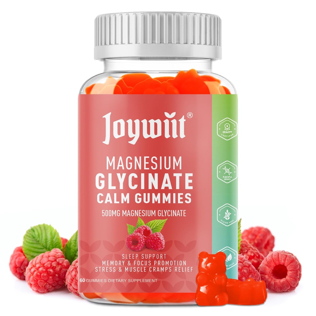 Glucynian magnezu Gummie 500 mg Suplement magnezu Gummie, Threonian 200mg, Witamina D, B6, B12, Rozluźnienie nastroju, Relief mięśniowy, Nerve Health, Support- 60 Liczby