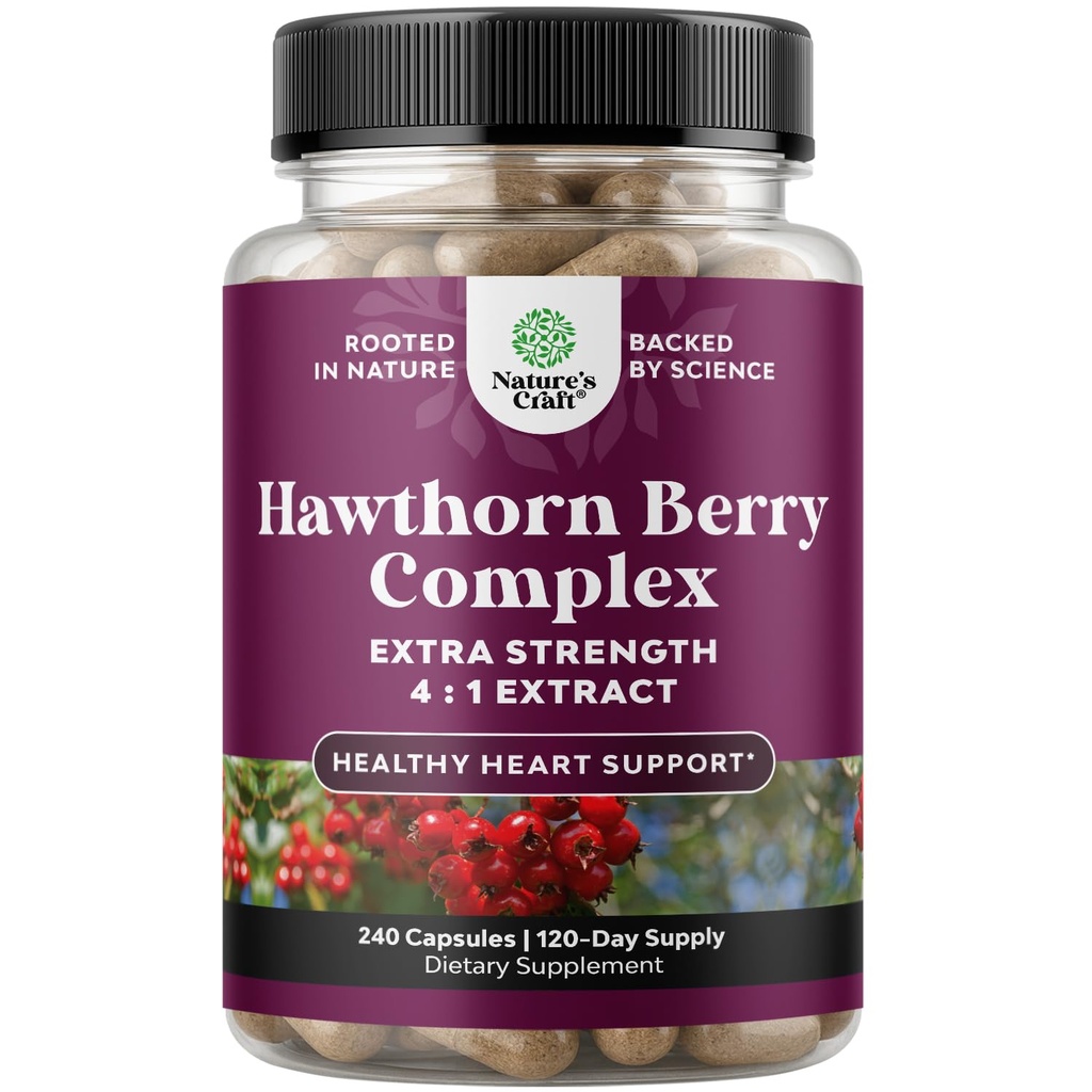 Wysoka wytrzymałość Hawthorn Berry Kapsułki - Czysty przeciwutleniacz Hawthorn Berry Suplement z liści i kwiatów Ekstrakt 4: 1 dla zdrowego serca i trawienia - Wsparcie energetyczne dla mężczyzn i kobiet - 240 Count Pack