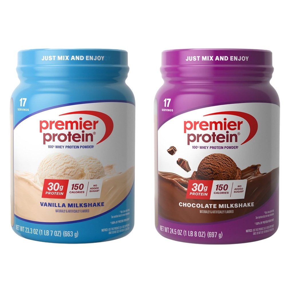 Zestaw białka Premier 100% Serwatka w proszku Tubs, Czekolada Milkshake + Vanilla Milkshake