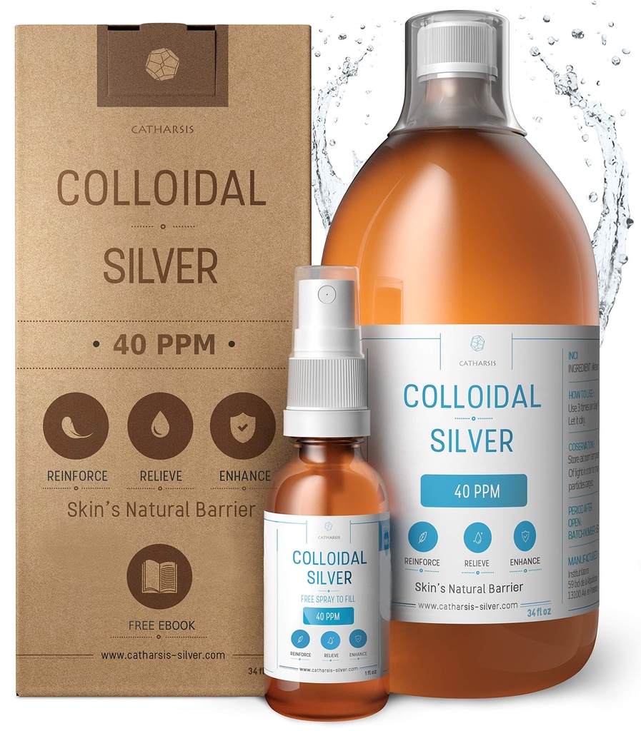 Premium Colloidal Silver ● Optymalna formuła koncentracji, Mniejsze cząstki, Lepsze wyniki ● Laboratorium certyfikowane ● Płynne srebro Made in EU ● Darmowe butelki spray do napełniania i ebook (34 fl oz)