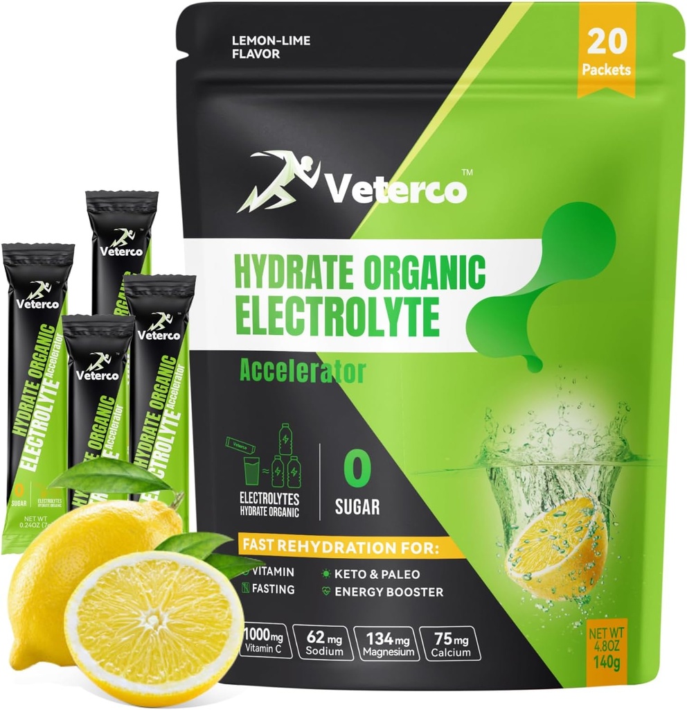 Proszek do nawadniania elektrolitów, Napoje elektrolityczne, Napoje suplement nawadniania, Pakiety nawadniania z witaminą i minerałami, Keto Friendly, Wegan, Nie-GMO, Brak cukru, Lemon Flavor (20 Sticks)