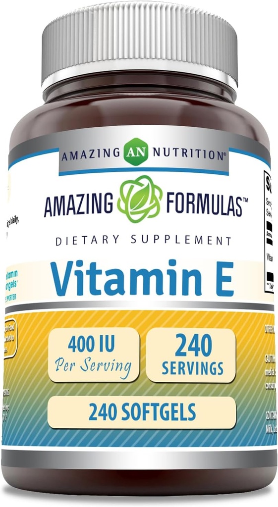 Amazing Supplement Witamina E 124; 400 IU Na Podawanie 124; 240 Softgeli 124; NieGMO 124; Bez glutenu 124; Made in USA