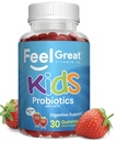 Feel Great USDA Organic Kids Probiotics Gummies Nether124; Chewable Truskawki Probiotyki dla Digestive Health & Immune Support Netherlands 124; Plant Based Probiotic & Prebiotic for Kids Nether124; 30 Count
