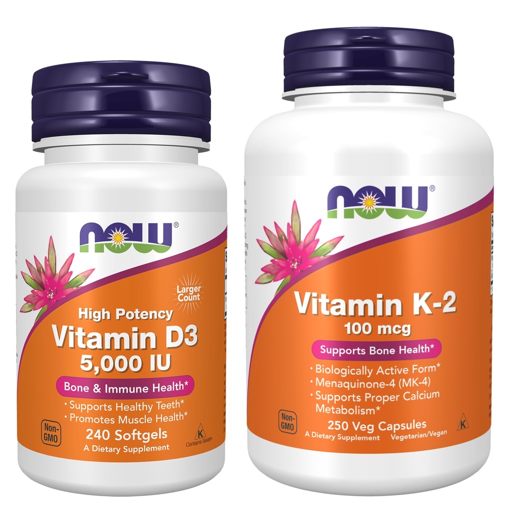 Teraz suplementy żywności, Witamina D-3 5000 j.m., Wysoka potencja, Wsparcie strukturalne *, 240 Softgels z suplementów teraz, Witamina K-2 100 µg, Menaquinone- 4 (MK- 4), 250 Kapsułki Veg