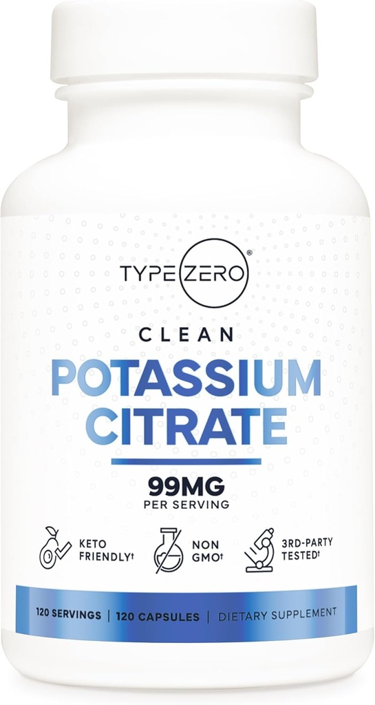 Cytrynian potasu typu zero (99mg, 120 kapsułek) - wolny od glutenu, Non-GMO