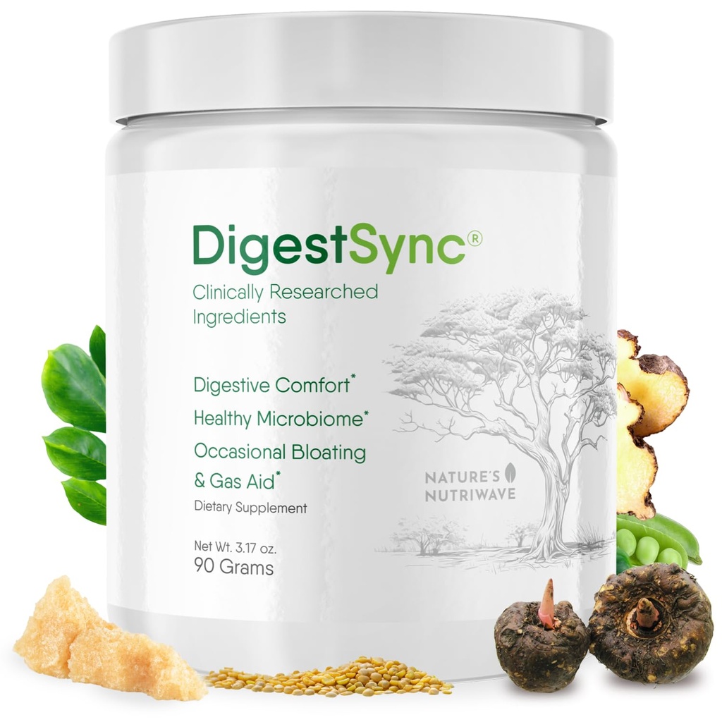 DigestSync suplement diety dla Gut Health - Naturalny proszek dla wsparcia trawiennego, Bloating Relief dla kobiet i mężczyzn, 100% Natural Green Powder - 1 Miesiąc dostaw