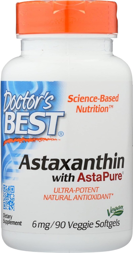 Lekarze Najlepsza Astaksantyna z AstaPure 6 MG, Non-GMO, Wegan, 90 Softgel (Opakowanie po 1)