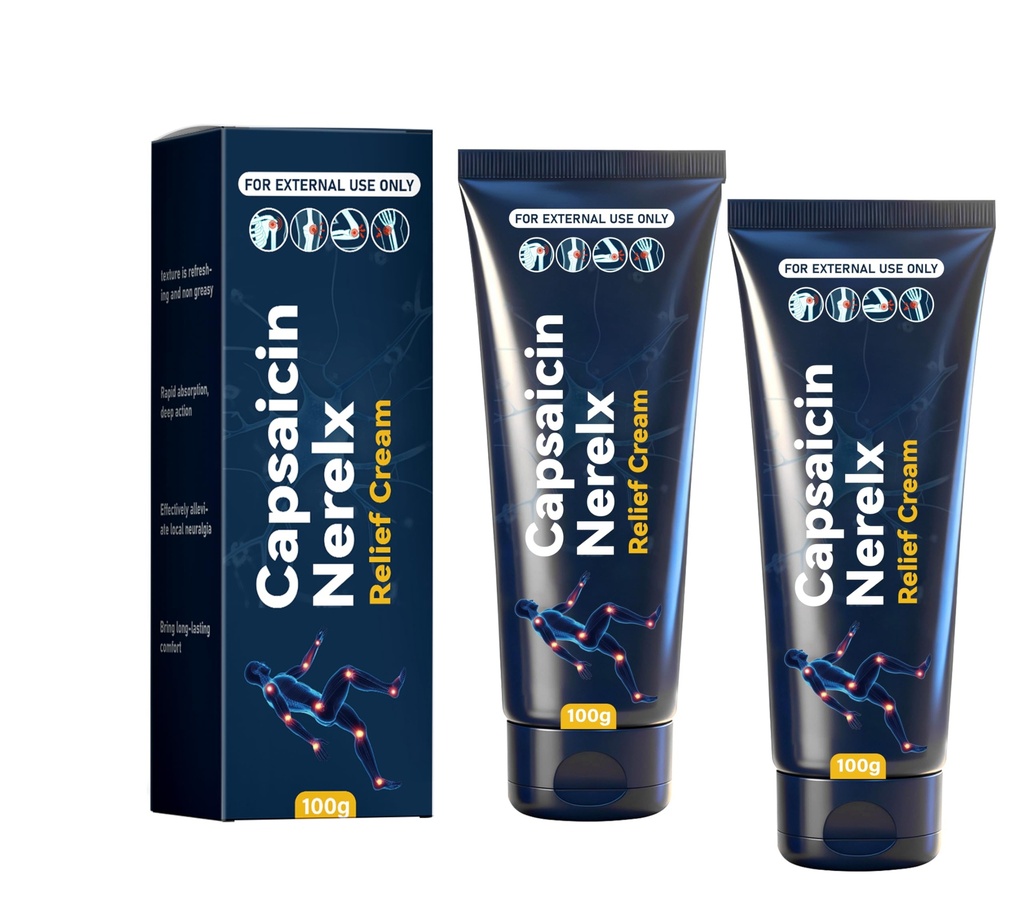 Capsaicin Nerex Relief Cream with Arnica, Menthol, MSM and Glucosamine for Body Joint Areas, Feet, Hands, Legs, Muscles, Joints, and Waist, 100g (2PACKS)