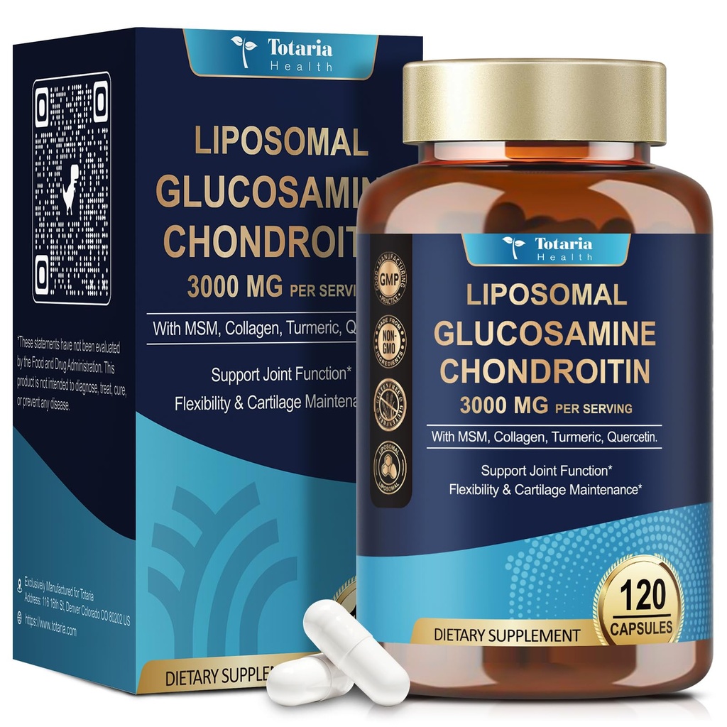 Totaria Liposomal Glucosamine Chondroitin MSM Collagen | 3000 MG | Joint Support Supplement Bone Health Support Flexibility & Cartilage Maintenance for Men & Woman Supplement, Non-GMO