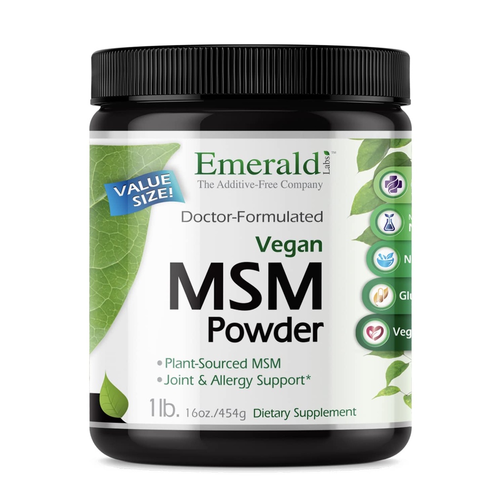 Emerald Labs MSM Powder - Plant-Sourced Methylsulfonylmethane Supplement for Liver Detox, Joint Health, Skin Health & More - Vegan, Gluten-Free - 16 oz
