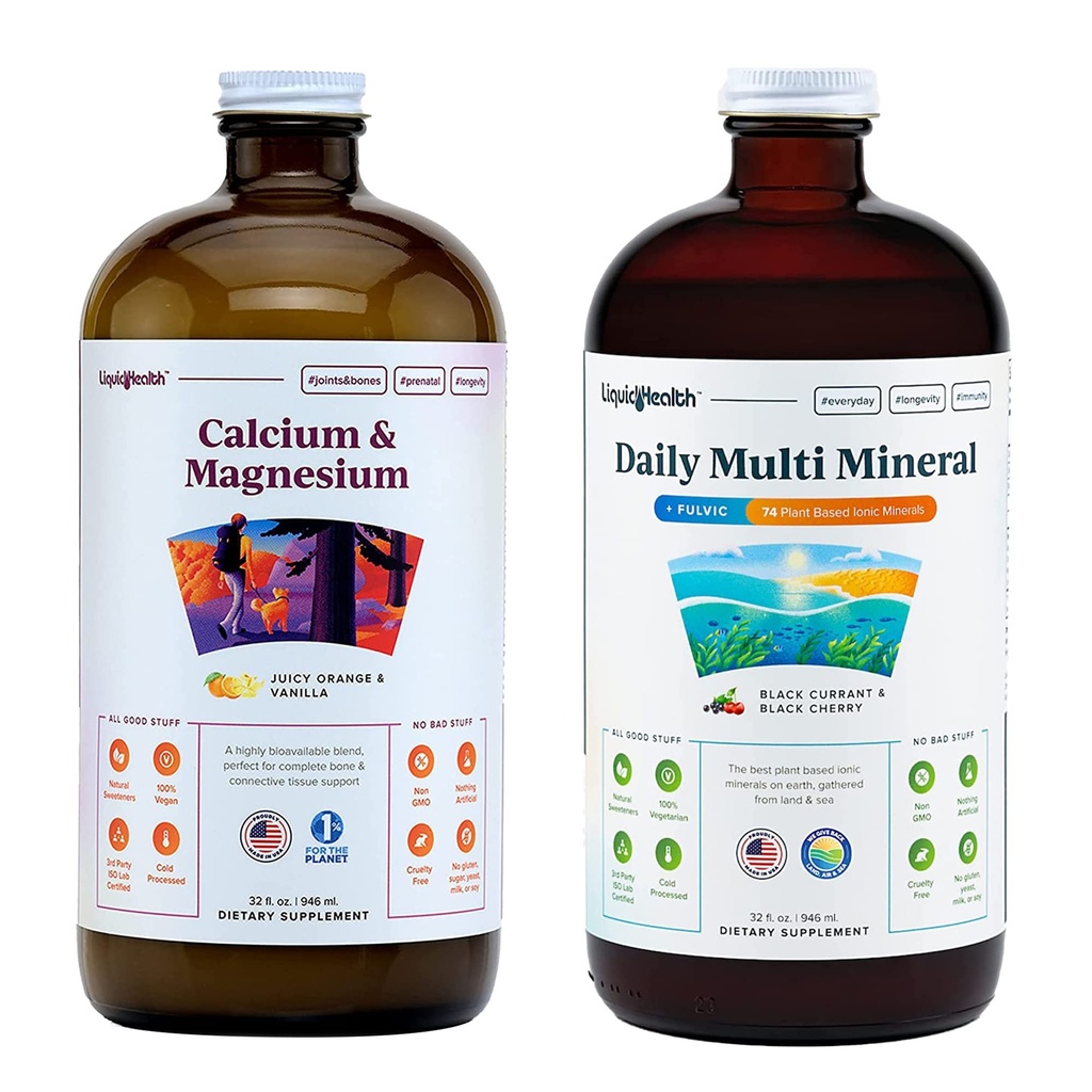 LIQUIDHEALTH Magnezu Witaminy i Codzienne MultiMinerals Liquid Supplement Bundle dla dorosłych - System immunologiczny, kości i wspólnego wsparcia, Poprawa mobilności, Zwiększenie energii - Wegan, Non-GMO, USA Made