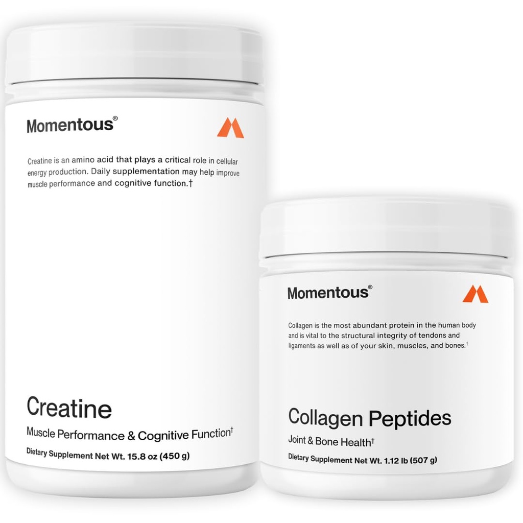 Momentous Creature monohydrate proszek & Grass- fed Kolagen Peptydy w proszku stosu - Wspomaga siłę, Lean Muscle, & Recovery - FORTIGEL & Witamina C do włosów, skóry, paznokci, i wspólnego wsparcia zdrowia