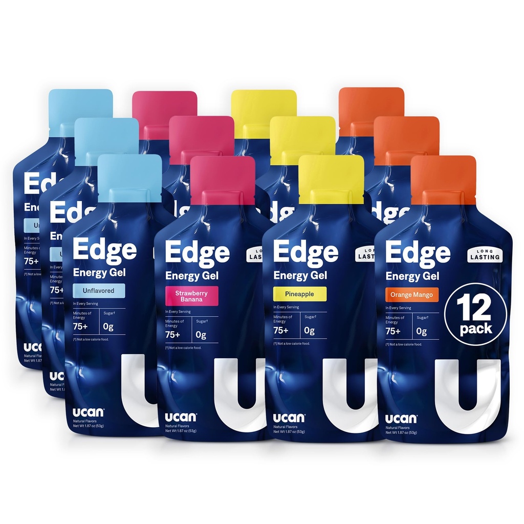 UCAN Edge Energy Gel Shots, Variety Pack (12, 2 Ounce Packets) for Running, Training, Workouts, Fitness, Cycling, Crossfit | Sugar-Free, Vegan, & Keto Friendly Energy