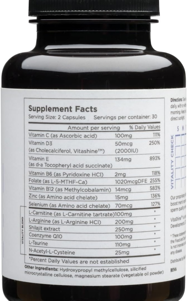 Beli Men Prenatal Multivitamin Preconception Fertility Support, Enhanced Sperm Health, Sperm Count & Motility, Testosteron, 60 Kapsułki z witaminą E, B6, B12, Cynk, Folate & CoQ10, 30- Day Supply