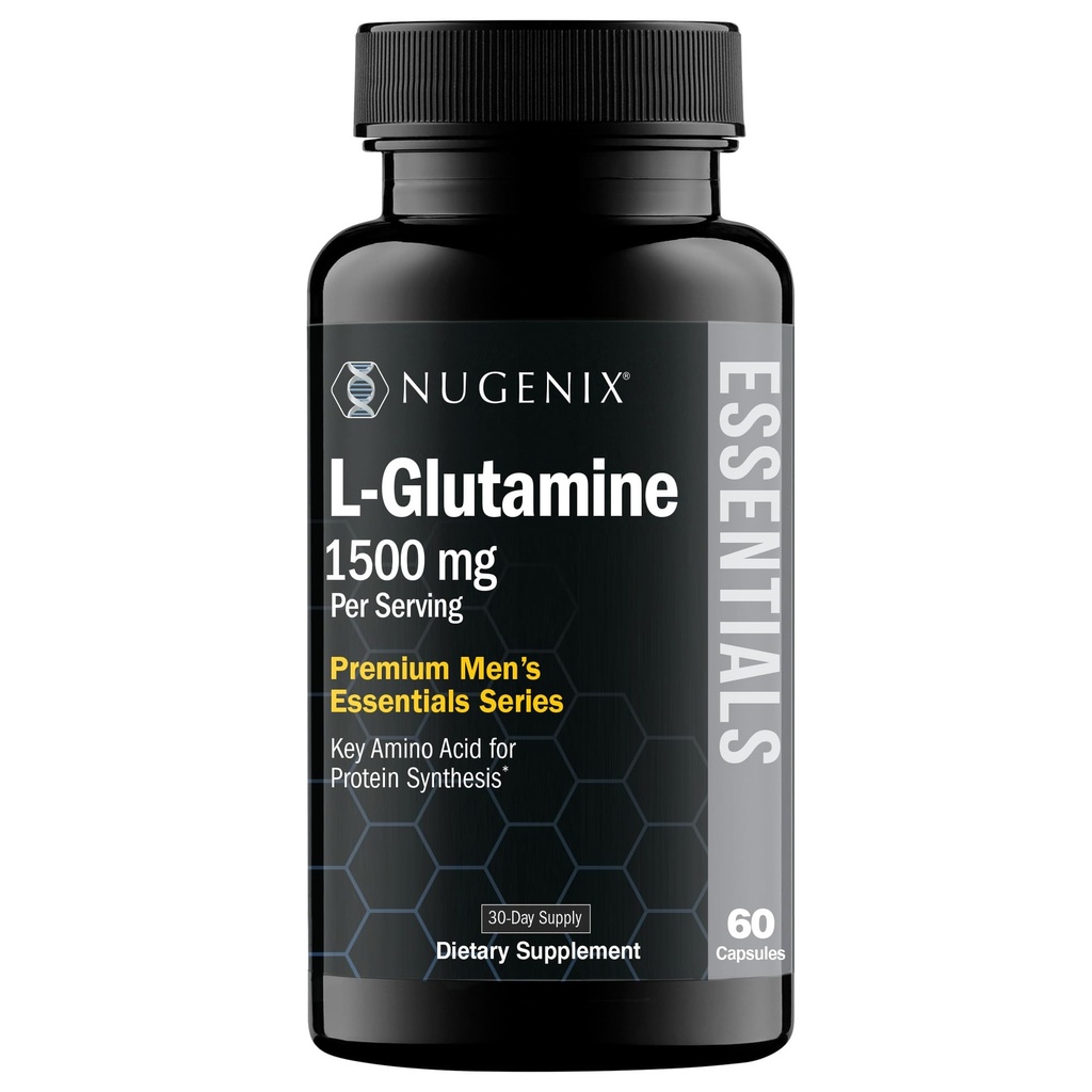 Nugenix Essentials L- Glutamine, 1500mg 100% Kwas botaniczny L- Glutaminy Amino, Synteza proteinowa, Wspomaga funkcje komórkowe, 60 Kapsułki