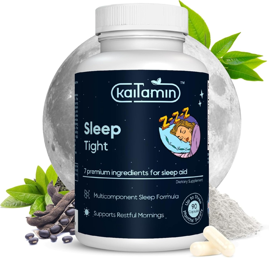 Melatonina Natural Sleep Aid, Theanine, 5- HTP, GABA, Mucuna Pruiens, Phellodendron i Magnez na Sleep & Stress Support, 90 Kapsułki 45 Days Supply - 7 in 1 Sleep Aid