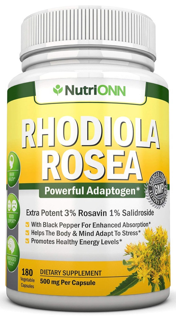 Rhodiola Rosea - 500mg - 180 Kapsułek Wegańskich - 3% Ekstrakt Rosavina 1% Salidrozydu - Non-GMO - z Black Pepper for Enhanced Absorption - 6 Month Supply - Supplement for Energy & Stamina