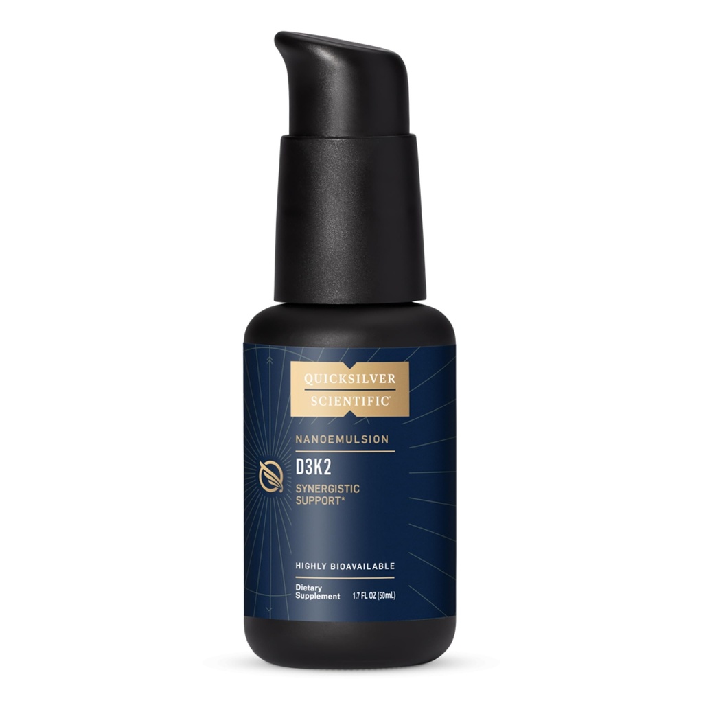 Quicksilver Scientific Nanoemulsified D3K2 - Emulgowana płynna witamina D3 + K2 MK7 Suplement liposomalny dla serca, zdrowia kości + wsparcie immunologiczne - Bioactive 2500IU dla zwiększonej absorpcji (1,7oz / 50ml)