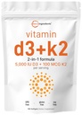 Micro Ingredients Witamina D3 5000 j. m. + K2 MK- 7 100 µg, 180 Softgeli 124; 2- in-1 Formuła 124; Łatwy do połknięcia, Non-GMO